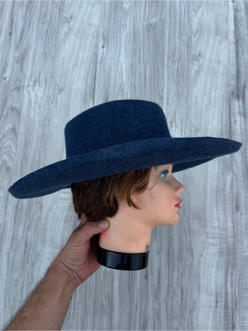 Olive & Pique navy blue wool felt wide-brim hat